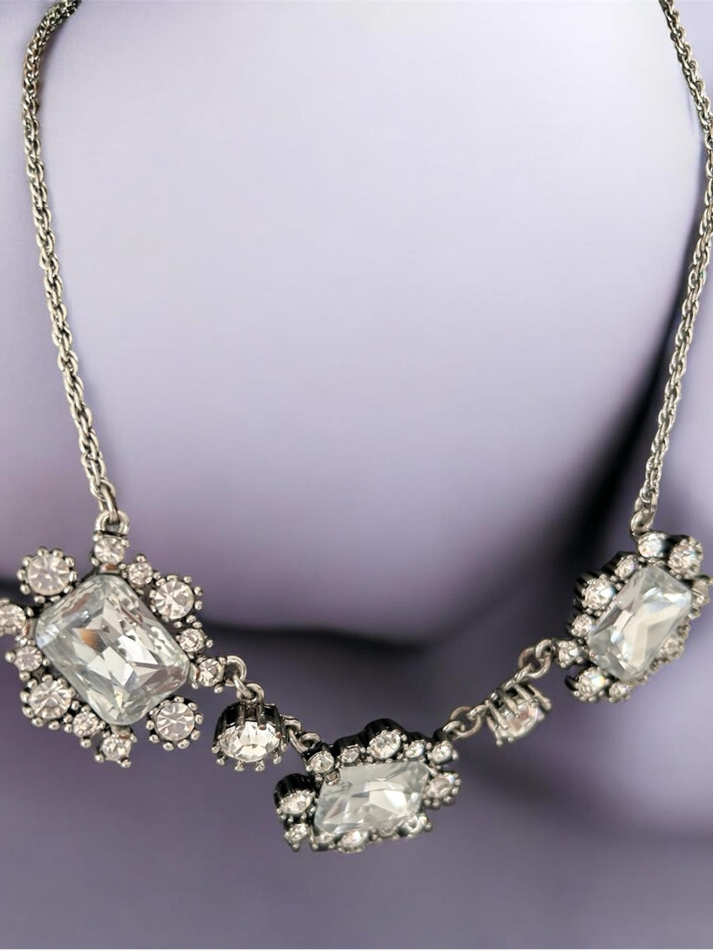 Betsey Johnson Vintage Clear Crystal and Silver-Tone Statement Necklace